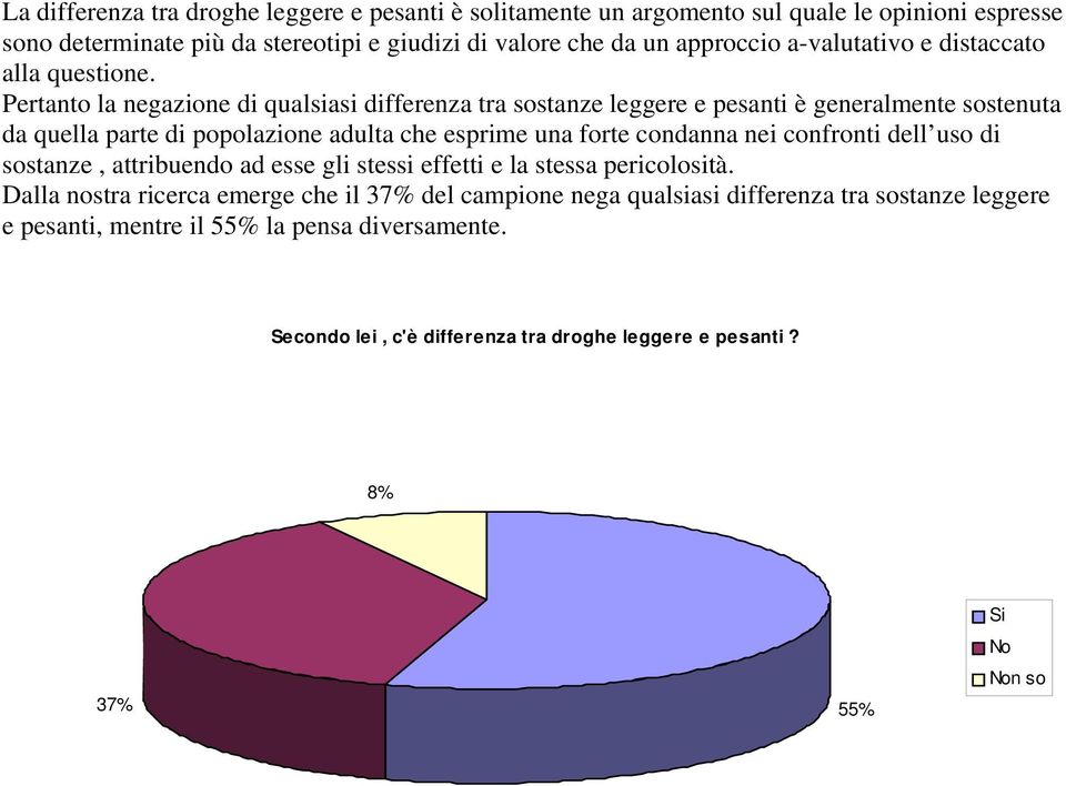 Pertanto la negazione di qualsiasi differenza tra sostanze leggere e pesanti è generalmente sostenuta da quella parte di popolazione adulta che esprime una forte condanna nei