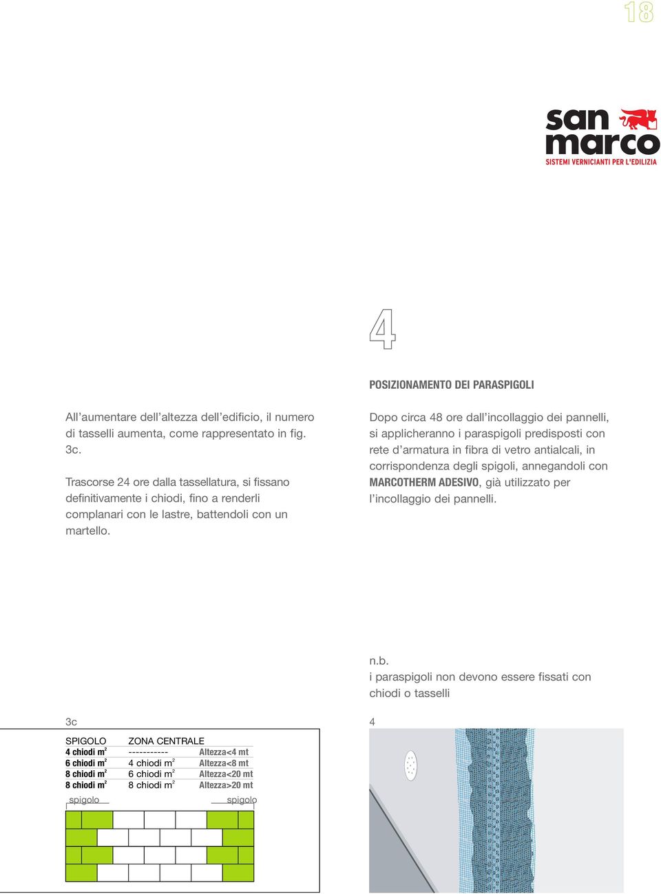 Dopo circa 48 ore dall incollaggio dei pannelli, si applicheranno i paraspigoli predisposti con rete d armatura in fibra di vetro antialcali, in corrispondenza degli spigoli, annegandoli con