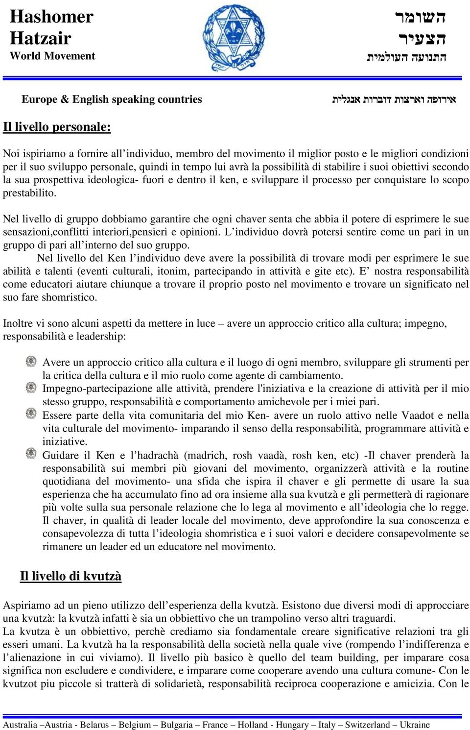 Nel livello di gruppo dobbiamo garantire che ogni chaver senta che abbia il potere di esprimere le sue sensazioni,conflitti interiori,pensieri e opinioni.