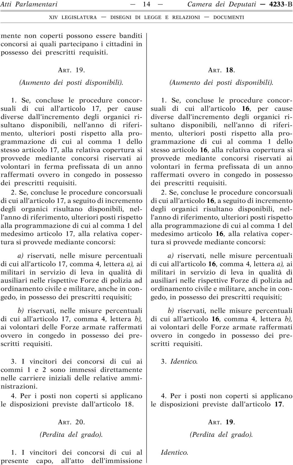 Se, concluse le procedure concorsuali di cui all articolo 17, per cause diverse dall incremento degli organici risultano disponibili, nell anno di riferimento, ulteriori posti rispetto alla