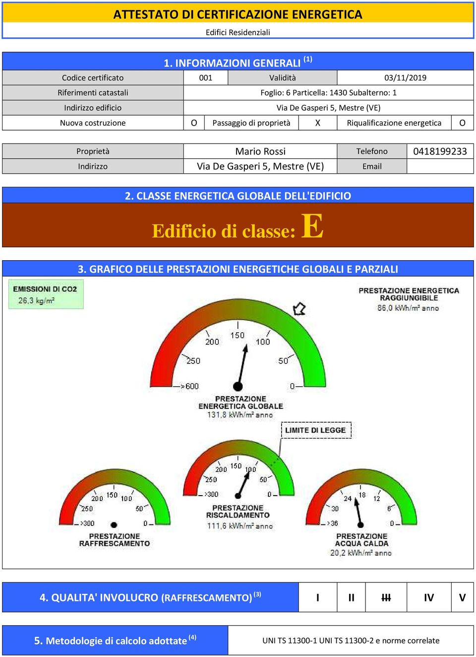 Mestre (VE) Nuova costruzione O Passaggio di proprietà X Riqualificazione energetica O Proprietà Mario Rossi Telefono 0418199233 Via De Gasperi 5, Mestre (VE)