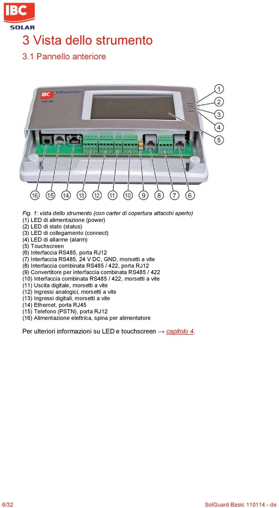 Touchscreen (6) Interfaccia RS485, porta RJ12 (7) Interfaccia RS485, 24 V DC, GND, morsetti a vite (8) Interfaccia combinata RS485 / 422, porta RJ12 (9) Convertitore per interfaccia combinata RS485 /