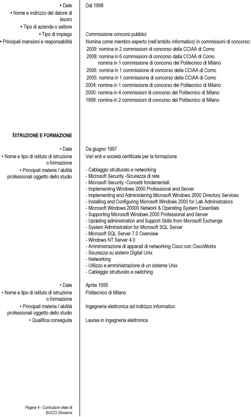 di concorso della CCIAA di Como 2005: nomina in 1 commissione di concorso della CCIAA di Como 2004: nomina in 1 commissione di concorso del Politecnico di Milano 2000: nomina in 4 commissioni di