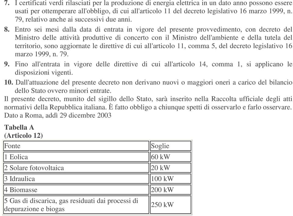 Entro sei mesi dalla data di entrata in vigore del presente provvedimento, con decreto del Ministro delle attività produttive di concerto con il Ministro dell'ambiente e della tutela del territorio,