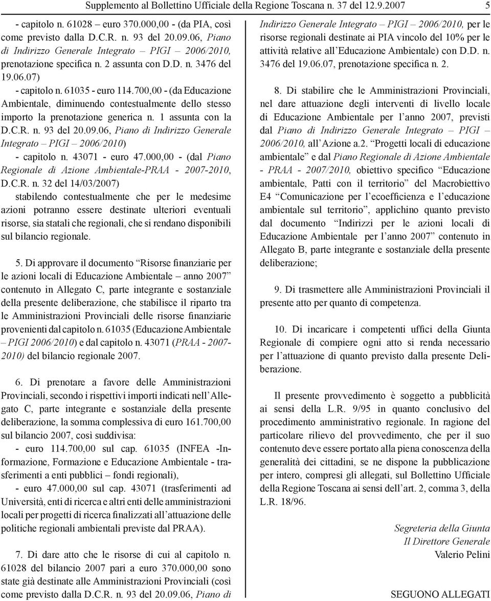 700,00 - (da Educazione Ambientale, diminuendo contestualmente dello stesso importo la prenotazione generica n. 1 assunta con la D.C.R. n. 93 del 20.09.