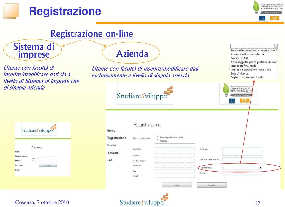 imprese che di singola azienda Utente con facoltà di