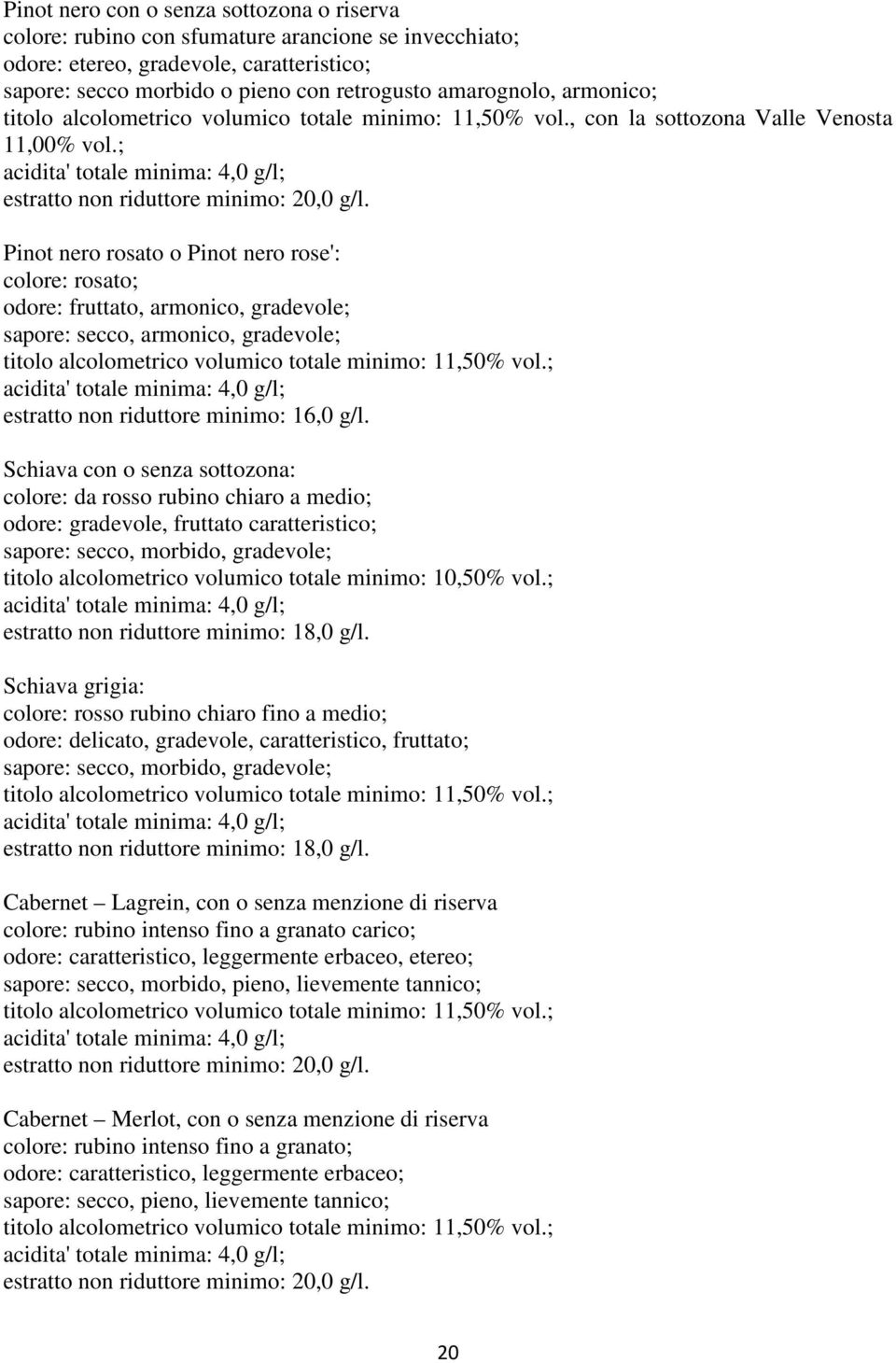 Pinot nero rosato o Pinot nero rose': colore: rosato; odore: fruttato, armonico, gradevole; sapore: secco, armonico, gradevole; titolo alcolometrico volumico totale minimo: 11,50% vol.