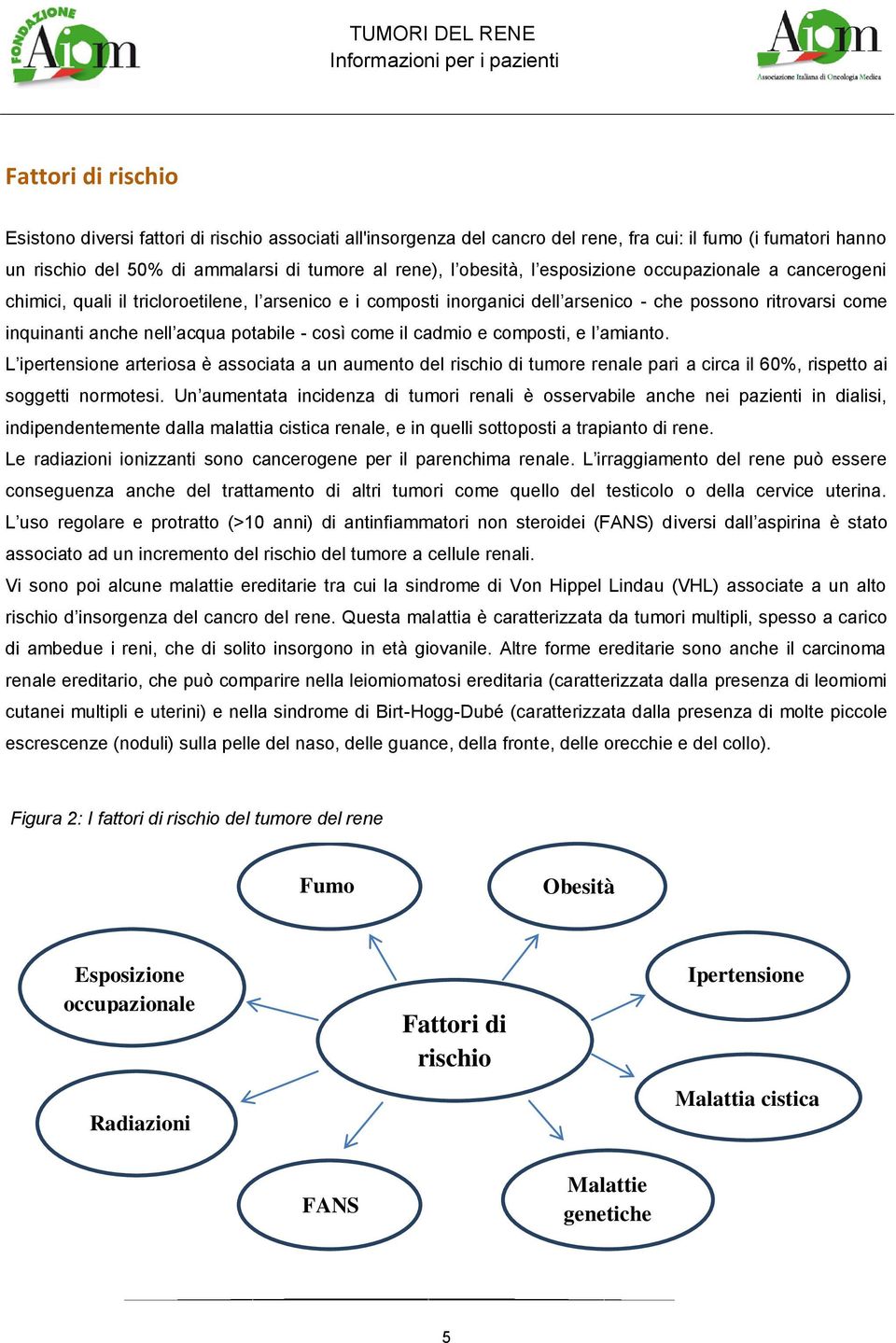 come il cadmio e composti, e l amianto. L ipertensione arteriosa è associata a un aumento del rischio di tumore renale pari a circa il 60%, rispetto ai soggetti normotesi.