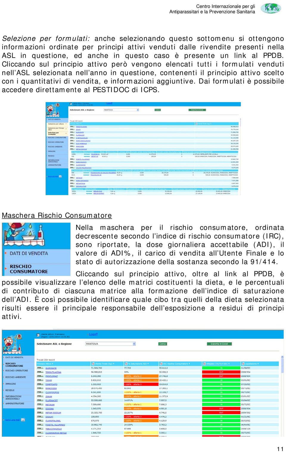 Cliccando sul principio attivo però vengono elencati tutti i formulati venduti nell ASL selezionata nell anno in questione, contenenti il principio attivo scelto con i quantitativi di vendita, e