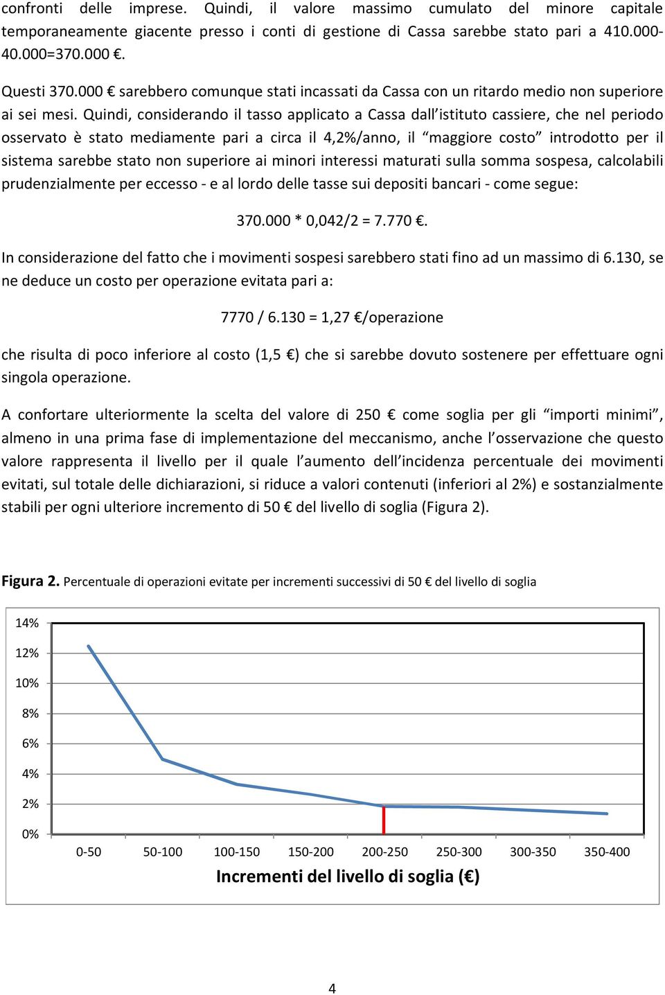 Quindi, considerando il tasso applicato a Cassa dall istituto cassiere, che nel periodo osservato è stato mediamente pari a circa il 4,2%/anno, il maggiore costo introdotto per il sistema sarebbe