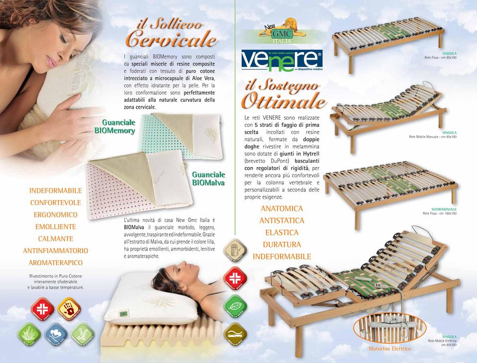 SINGOLA Rete Fissa - cm 80x190 INDEFORMABILE CONFORTEVOLE ERGONOMICO EMOLLIENTE CALMANTE ANTINFIAMMATORIO AROMATERAPICO Guanciale BIOMemory Guanciale BIOMalva L ultima novità di casa New Gmc Italia è