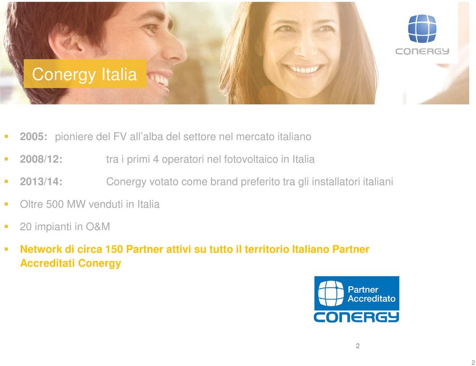 preferito tra gli installatori italiani Oltre 500 MW venduti in Italia 20 impianti in O&M