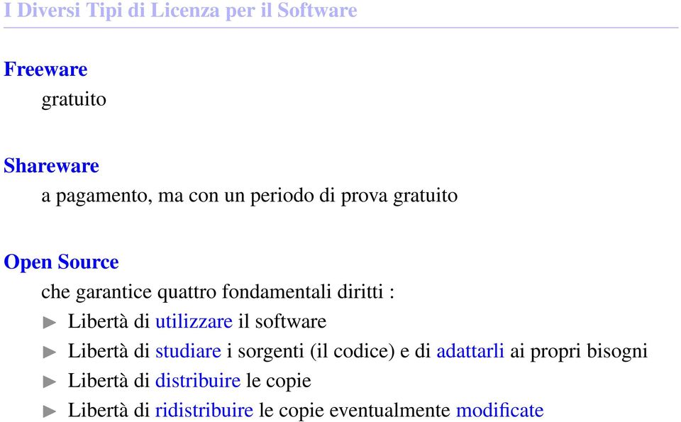 utilizzare il software Libertà di studiare i sorgenti (il codice) e di adattarli ai propri