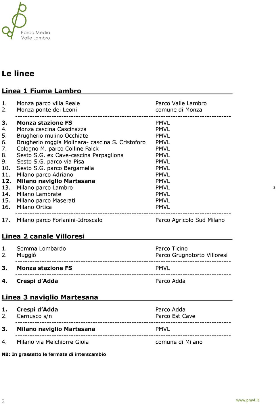 Sesto S.G. parco Bergamella PMVL 11. Milano parco Adriano PMVL 12. Milano naviglio Martesana PMVL 13. Milano parco Lambro PMVL 14. Milano Lambrate PMVL 15. Milano parco Maserati PMVL 16.