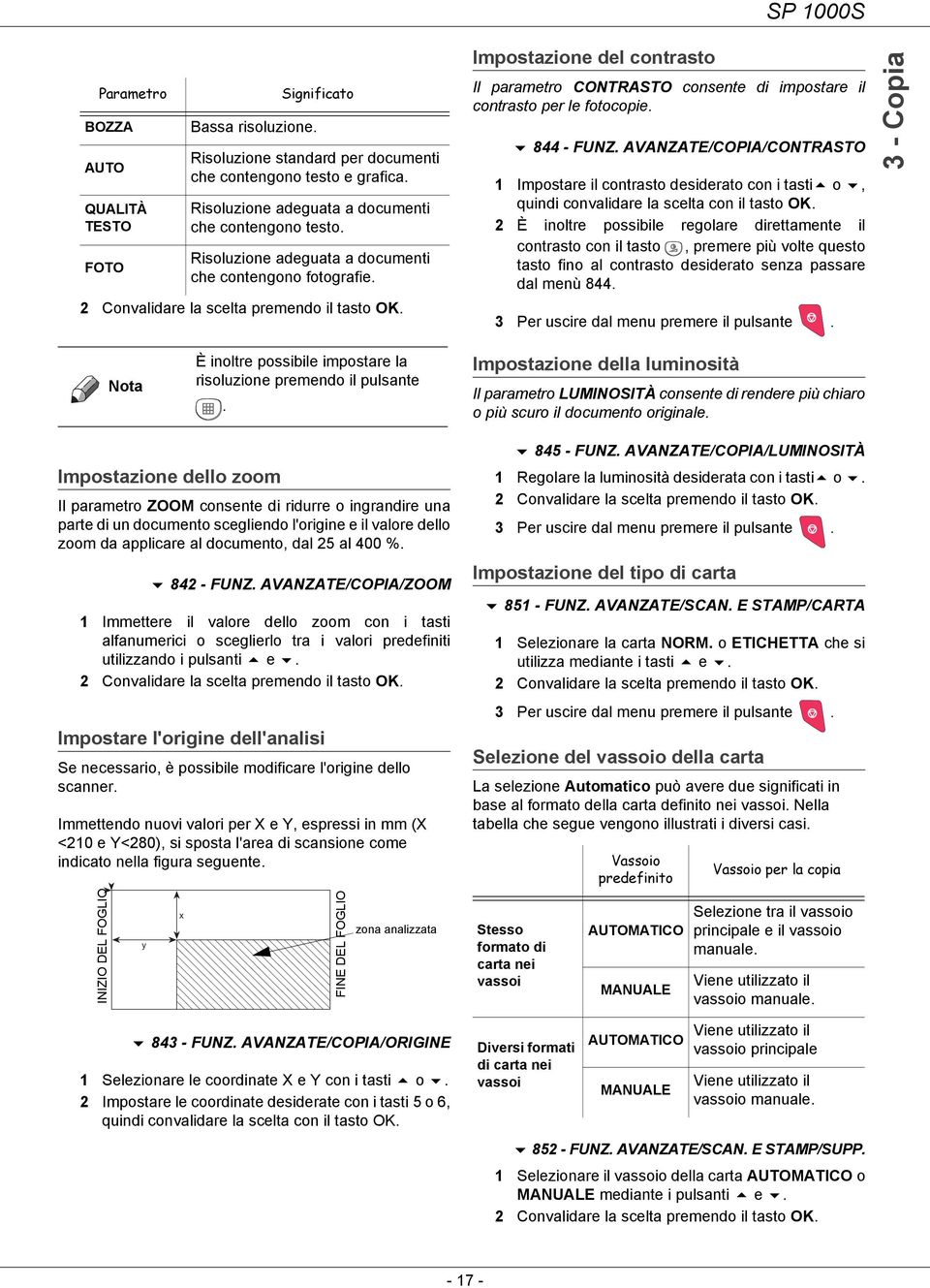 Impostazione del contrasto Il parametro CONTRASTO consente di impostare il contrasto per le fotocopie. 844 - FUNZ.