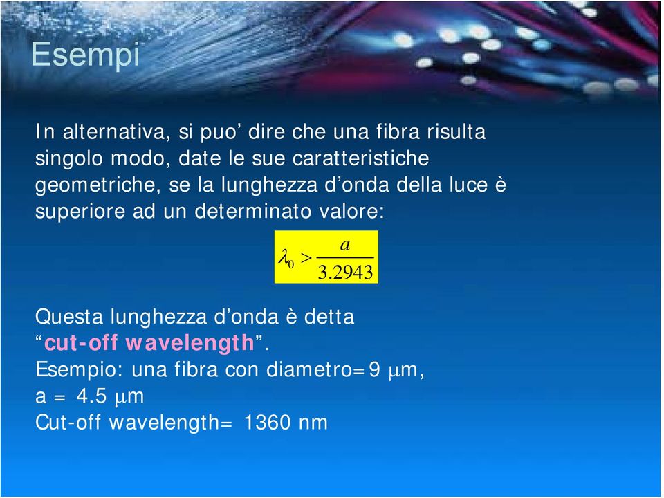 un determinato valore: λ > Questa lunghezza d onda è detta cut-off wavelength.