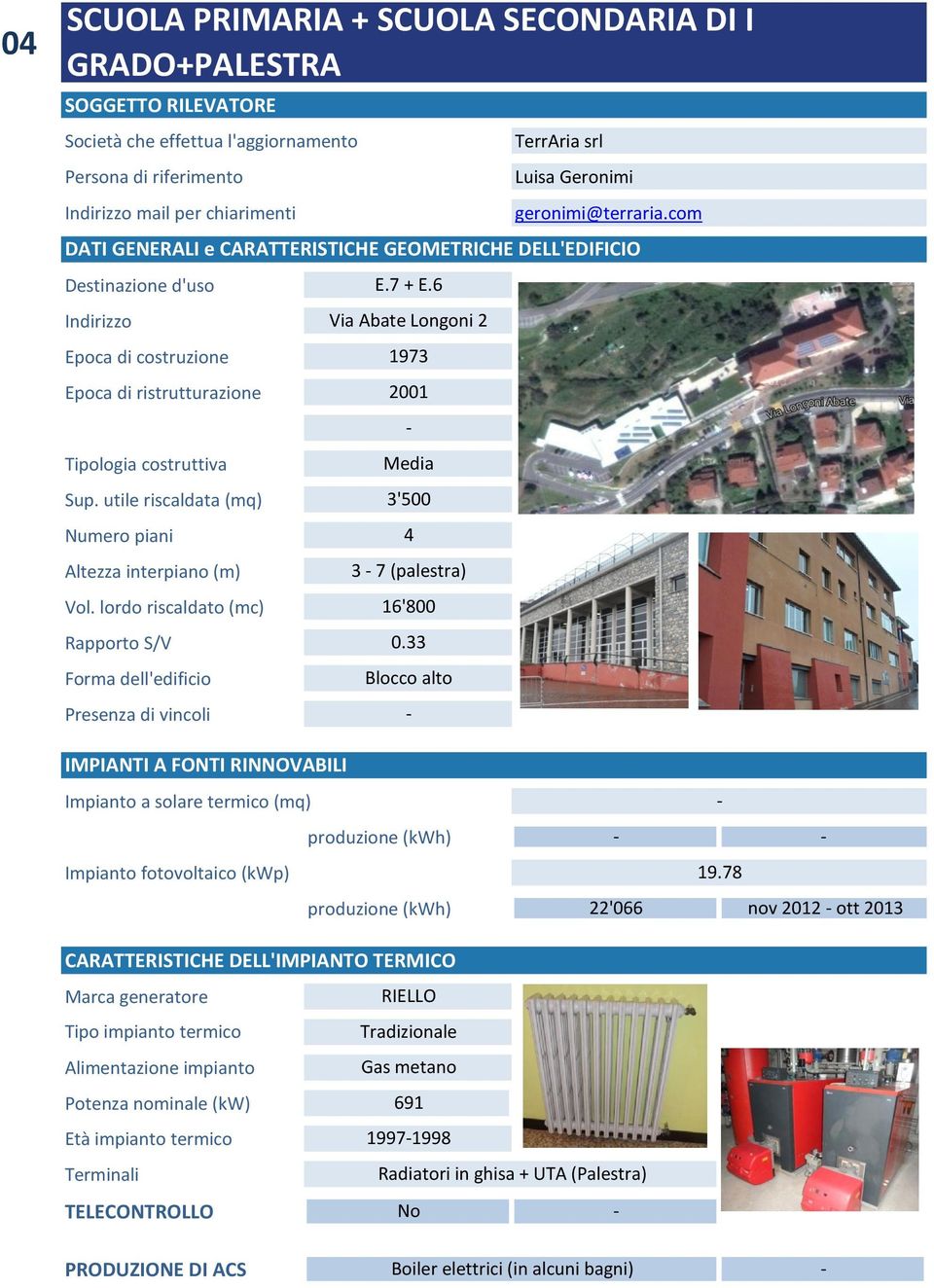 lordo riscaldato (mc) Rapporto S/V Forma dell'edificio Presenza di vincoli 16'800 0.33 Blocco alto - TerrAria srl Luisa Geronimi geronimi@terraria.