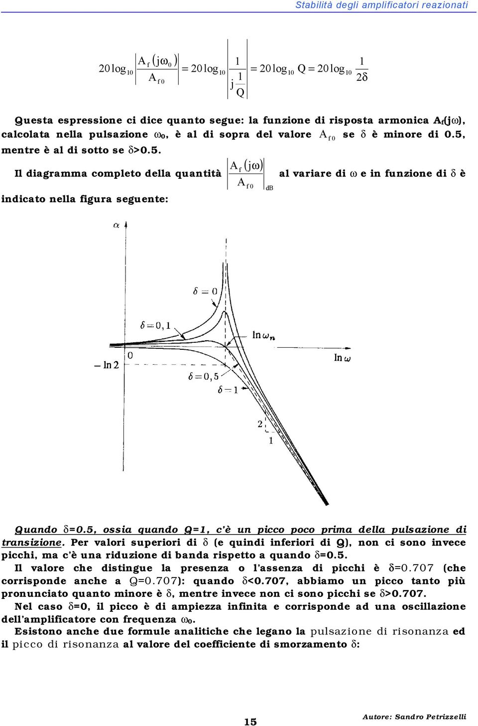 Per vlori ueriori di δ (e quindi ineriori di Q), non ci ono invece icchi, m c è un riduzione di bnd rietto qundo δ.5. Il vlore che ditingue l reenz o l enz di icchi è δ.77 (che corrionde nche Q.