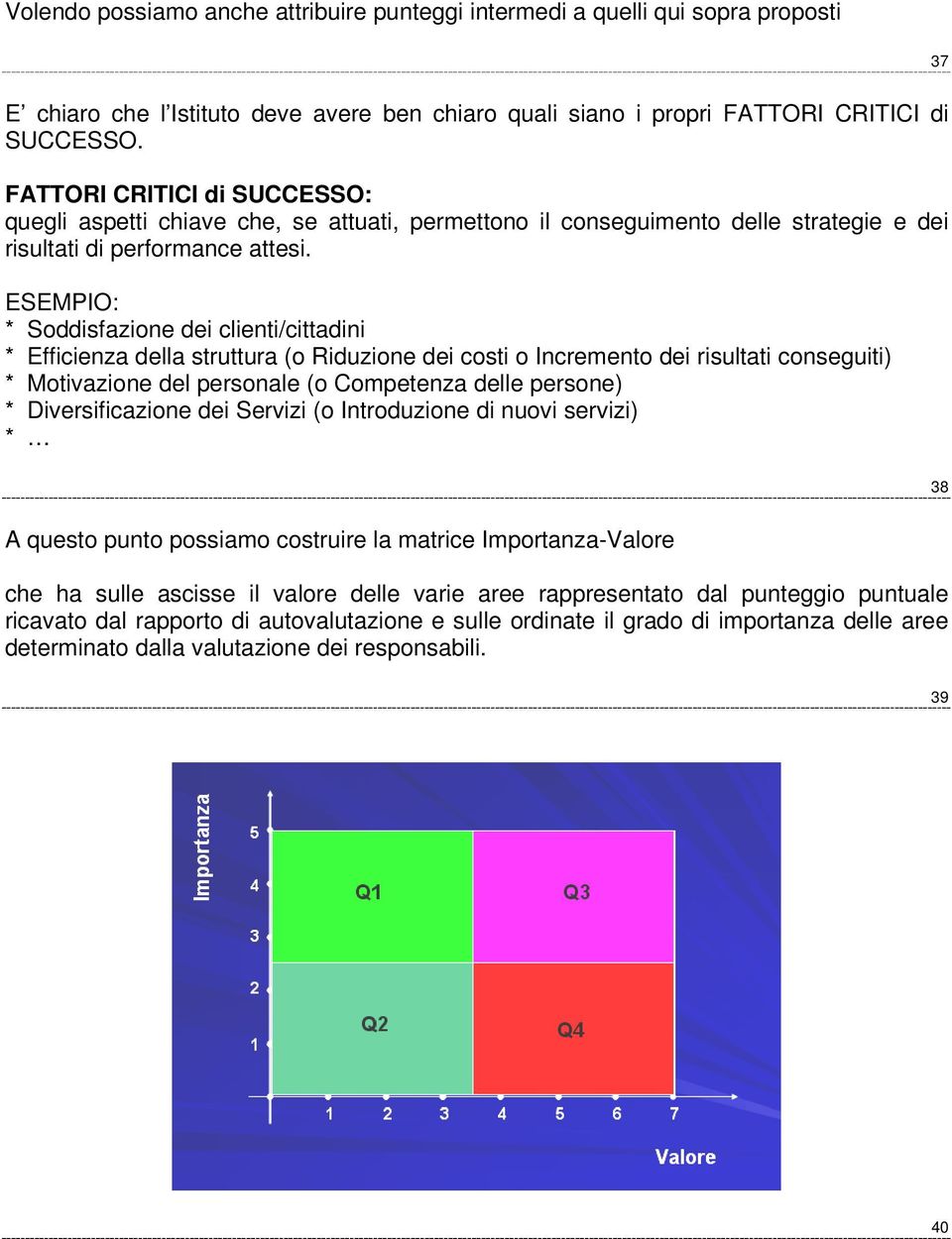 ESEMPIO: * Soddisfazione dei clienti/cittadini * Efficienza della struttura (o Riduzione dei costi o Incremento dei risultati conseguiti) * Motivazione del personale (o Competenza delle persone) *