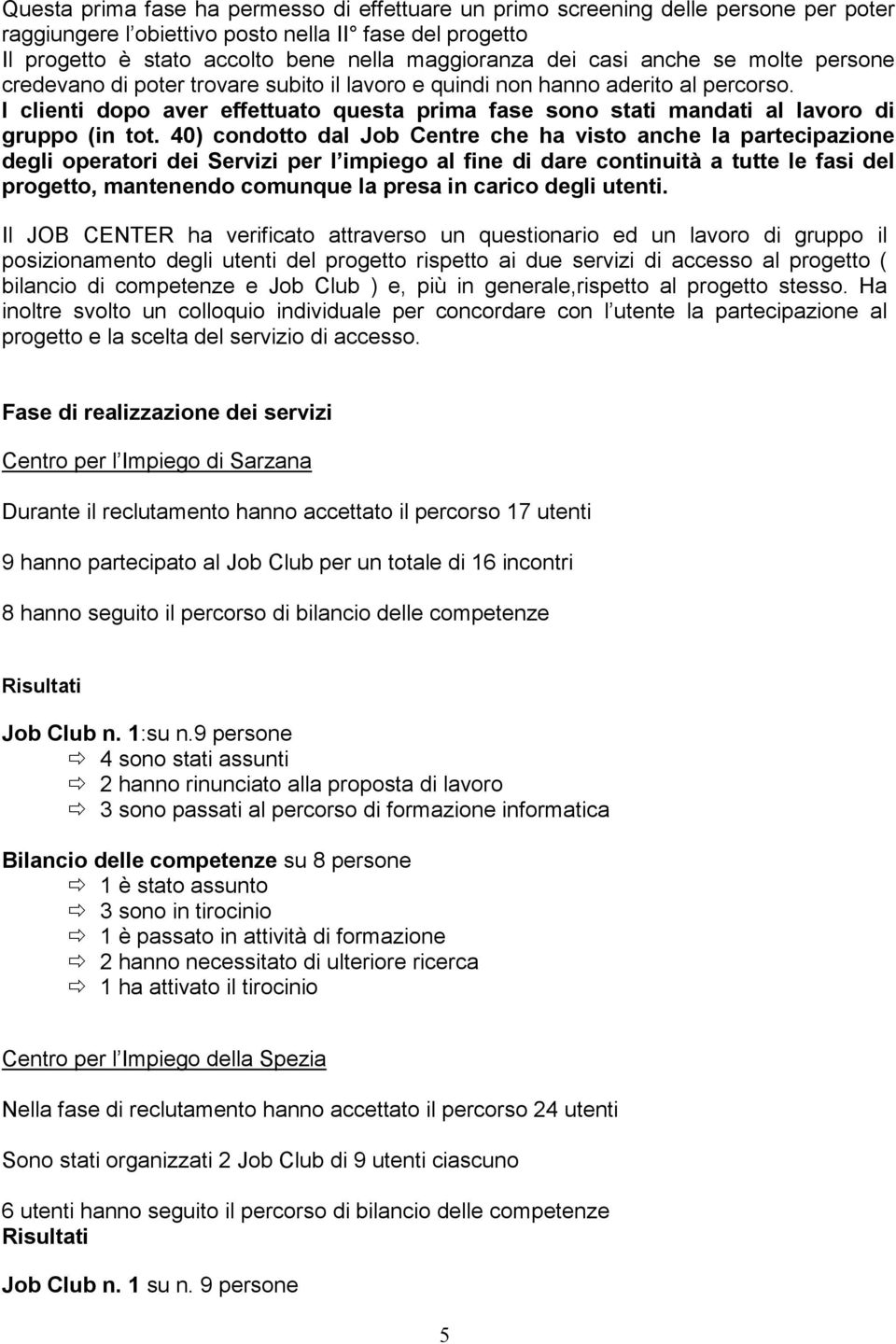 I clienti dopo aver effettuato questa prima fase sono stati mandati al lavoro di gruppo (in tot.