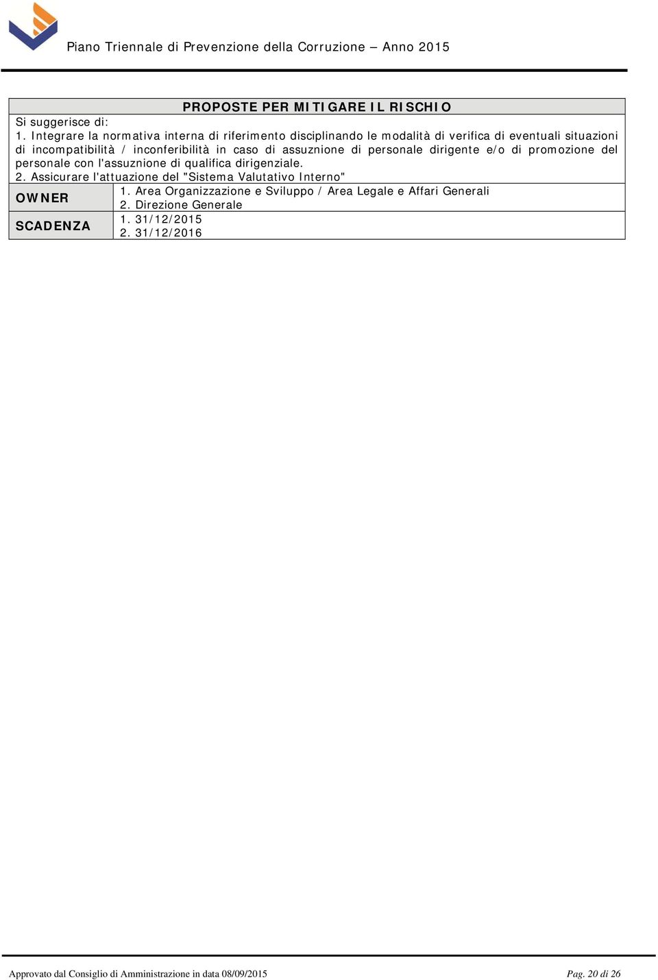 in caso di assuznione di personale dirigente e/o di promozione del personale con l'assuznione di qualifica dirigenziale. 2.