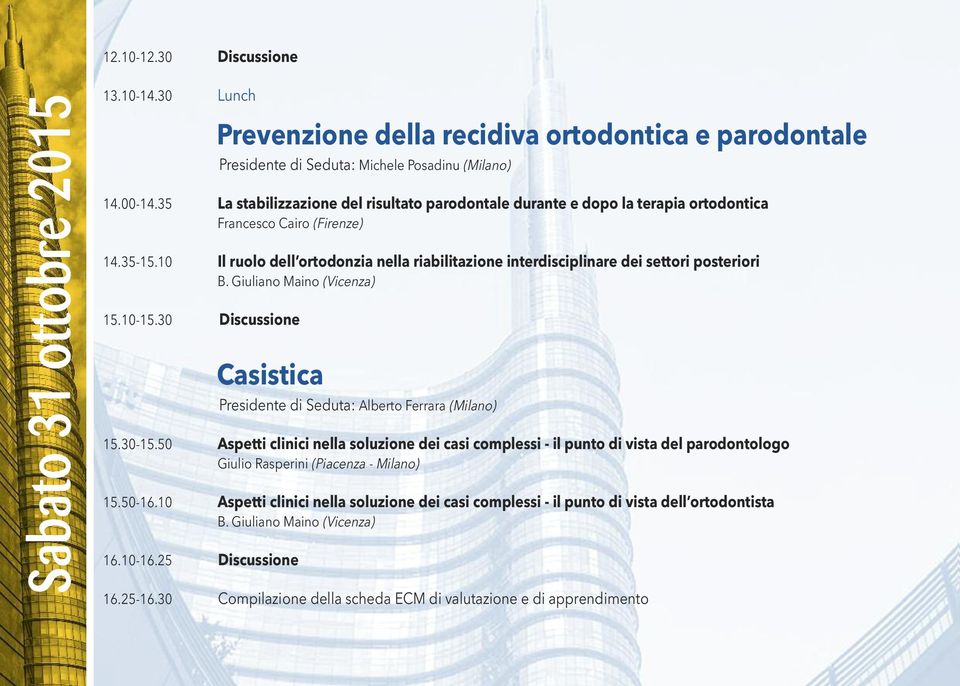 10 Il ruolo dell ortodonzia nella riabilitazione interdisciplinare dei settori posteriori B. Giuliano Maino (Vicenza) 15.10-15.