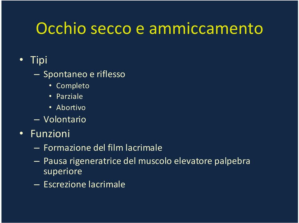 Funzioni Formazione del film lacrimale Pausa