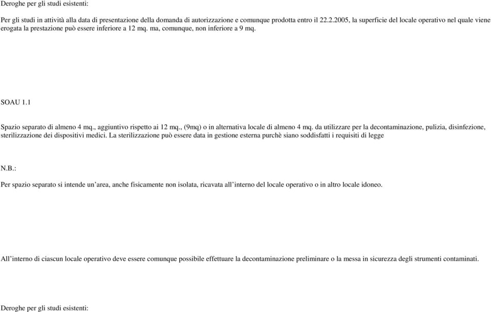 , aggiuntivo rispetto ai 12 mq., (9mq) o in alternativa locale di almeno 4 mq. da utilizzare per la decontaminazione, pulizia, disinfezione, sterilizzazione dei dispositivi medici.