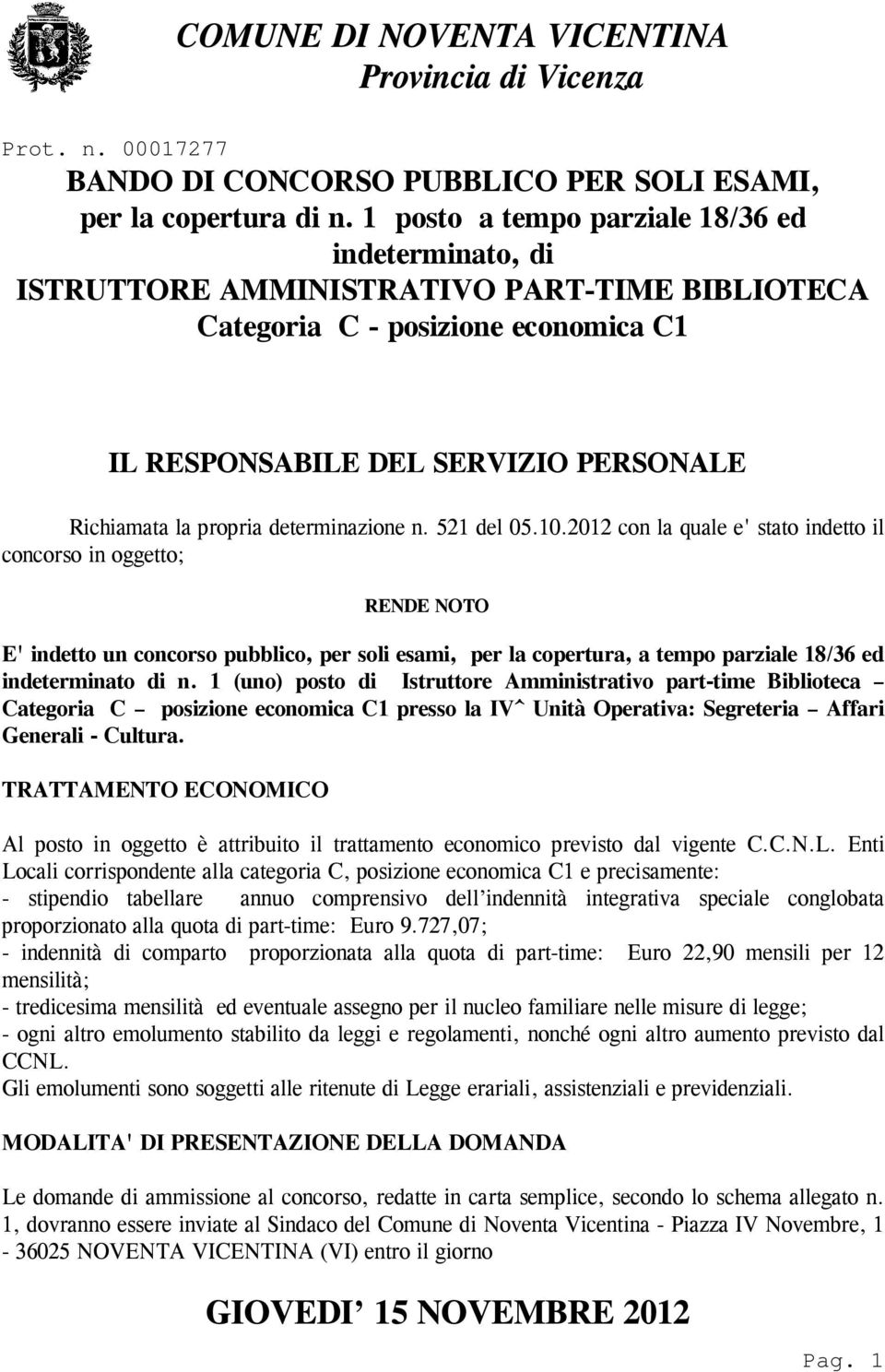 determinazione n. 521 del 05.10.