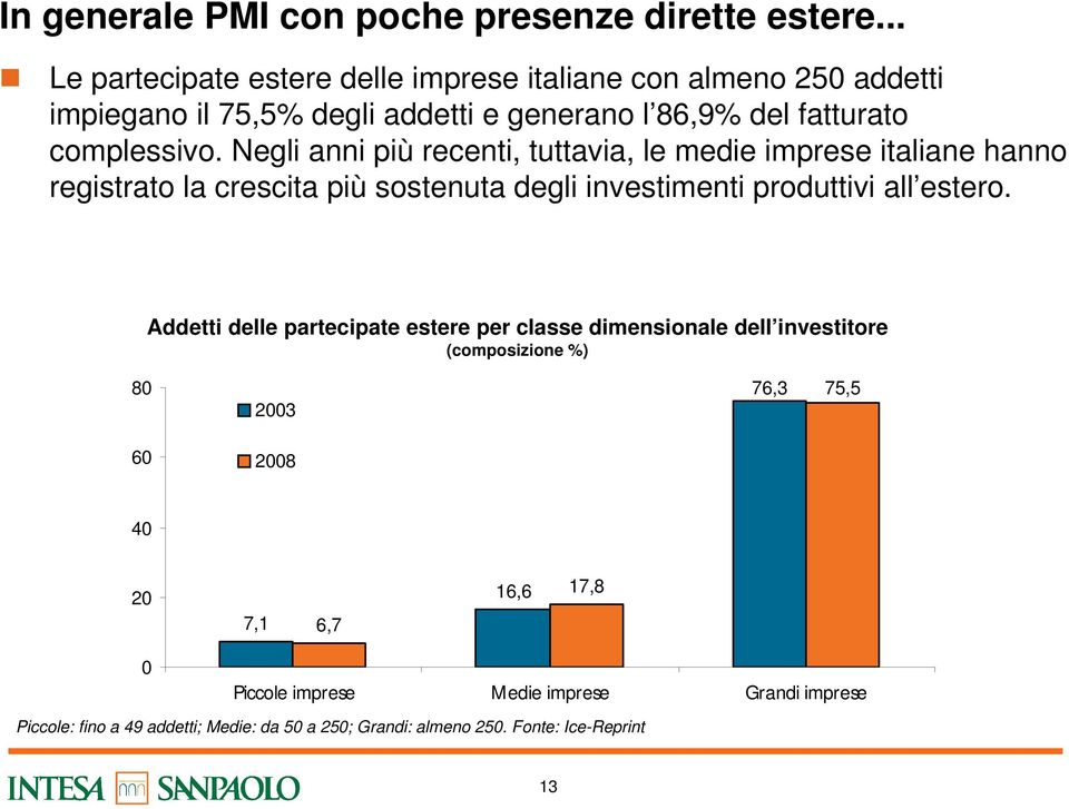 Negli anni più recenti, tuttavia, le medie imprese italiane hanno registrato la crescita più sostenuta degli investimenti produttivi all estero.