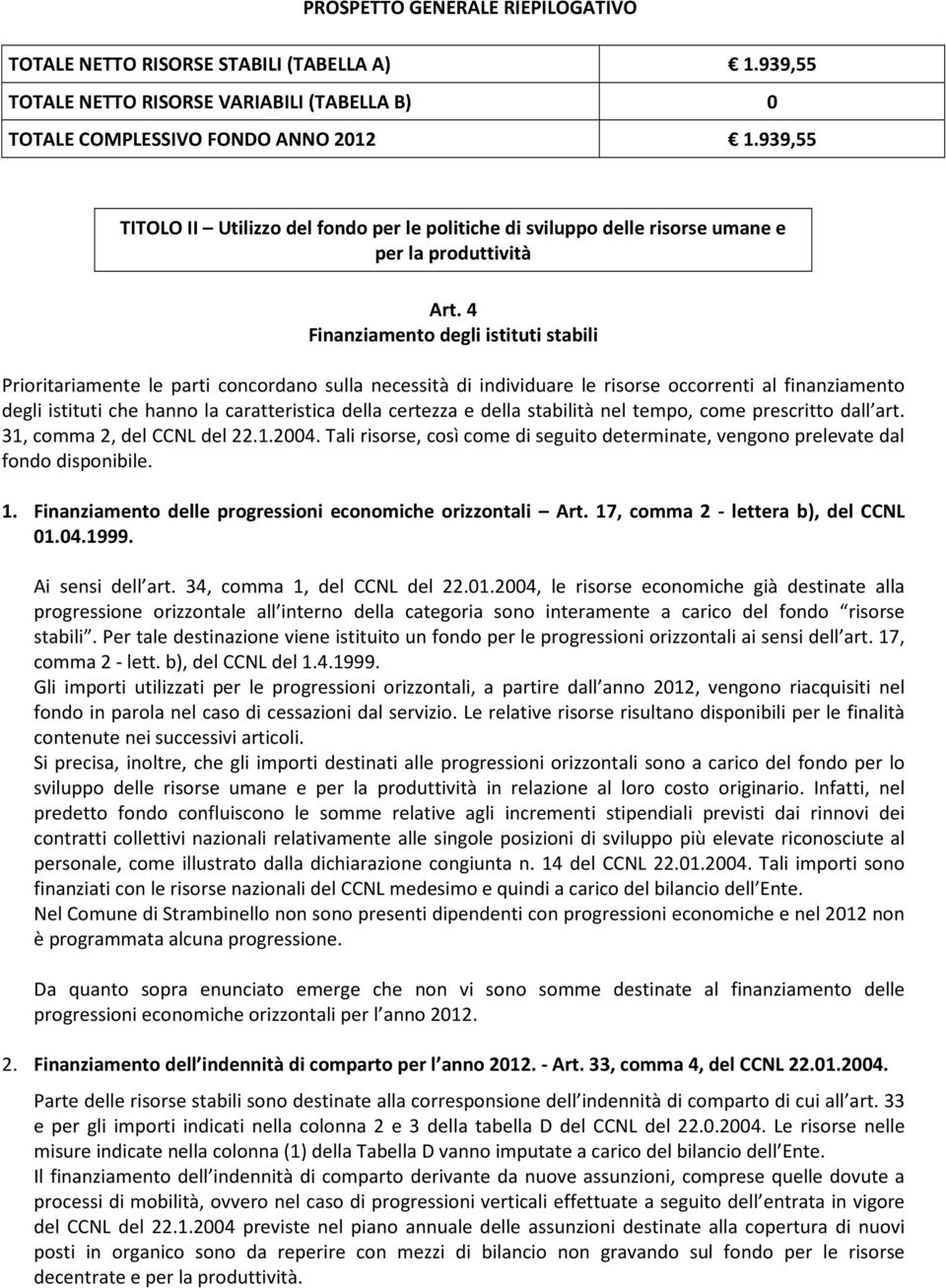 4 Finanziamento degli istituti stabili Prioritariamente le parti concordano sulla necessità di individuare le risorse occorrenti al finanziamento degli istituti che hanno la caratteristica della