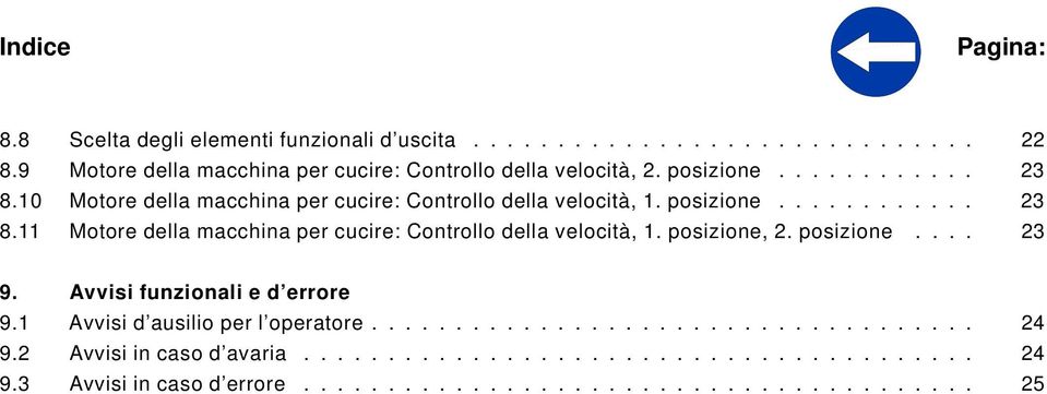 posizione............ 23 8.11 Motore della macchina per cucire: Controllo della velocità, 1. posizione, 2. posizione.... 23 9.