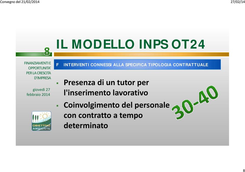 per l'inserimento lavorativo Coinvolgimento