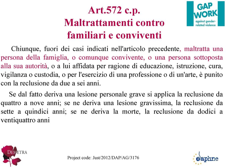 convivente, o una persona sottoposta alla sua autorità, o a lui affidata per ragione di educazione, istruzione, cura, vigilanza o custodia, o per l'esercizio di