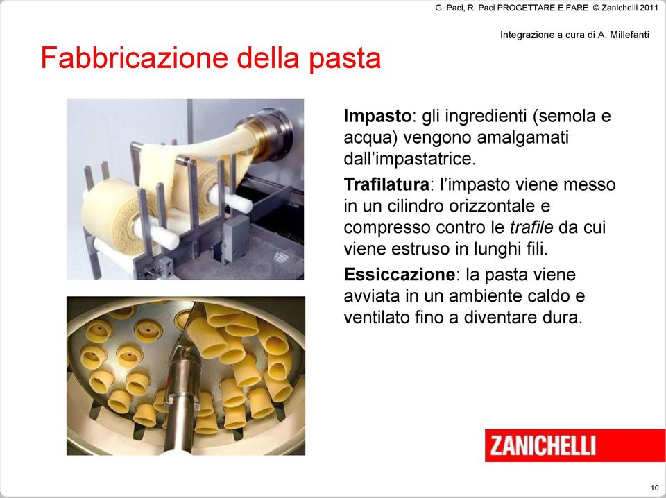 Trafilatura: l impasto viene messo in un cilindro orizzontale e compresso contro