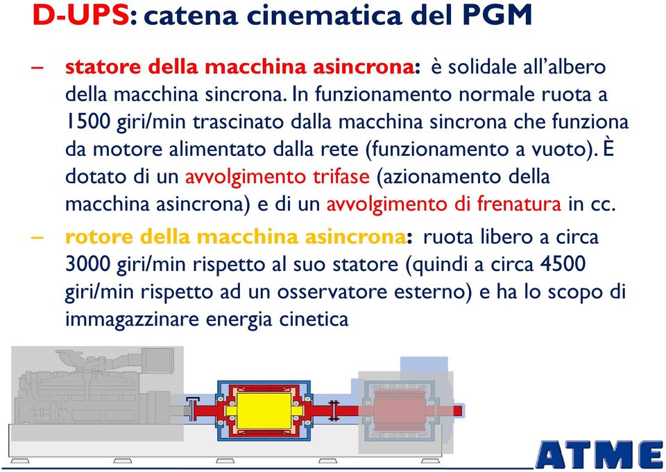 È dotato di un avvolgimento trifase (azionamento della macchina asincrona) e di un avvolgimento di frenatura in cc.