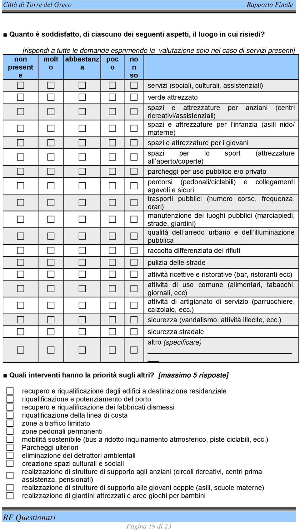 spazi e attrezzature per anziani (centri ricreativi/assistenziali) spazi e attrezzature per l infanzia (asili nido/ materne) spazi e attrezzature per i giovani spazi per lo sport (attrezzature all