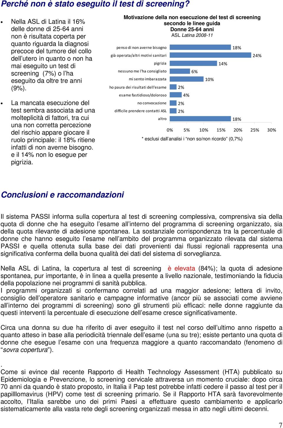 screening (7%) o l ha eseguito da oltre tre anni (9%).