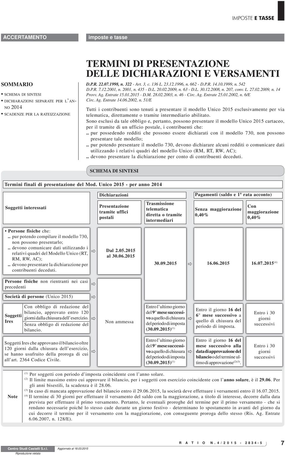 Ag. Entrate 15.01.2015 - D.M. 28.02.2003, n. 46 - Circ. Ag. Entrate 25.01.2002, n.