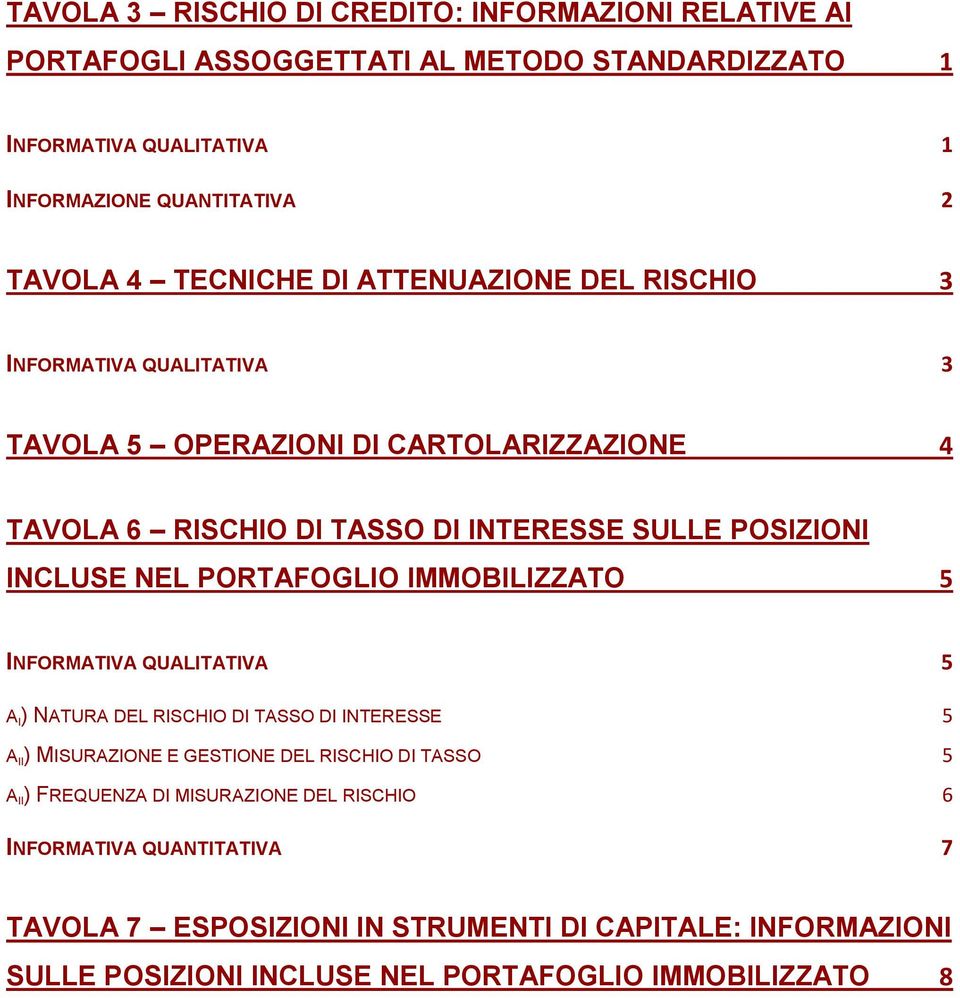 NEL PORTAFOGLIO IMMOBILIZZATO 5 INFORMATIVA QUALITATIVA 5 A I ) NATURA DEL RISCHIO DI TASSO DI INTERESSE 5 A II ) MISURAZIONE E GESTIONE DEL RISCHIO DI TASSO 5 A II )