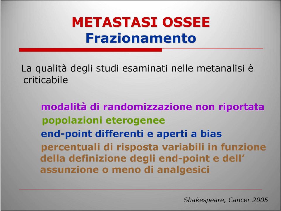 end-point differenti e aperti a bias percentuali di risposta variabili in funzione