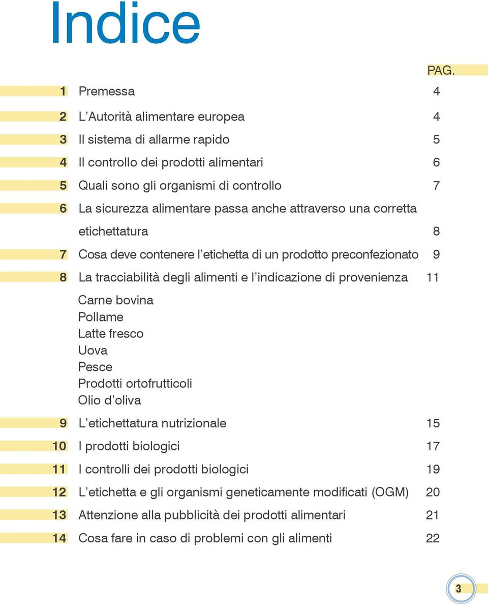 provenienza 11 Carne bovina Pollame Latte fresco Uova Pesce Prodotti ortofrutticoli Olio d oliva 9 L etichettatura nutrizionale 15 10 I prodotti biologici 17 11 I controlli dei prodotti