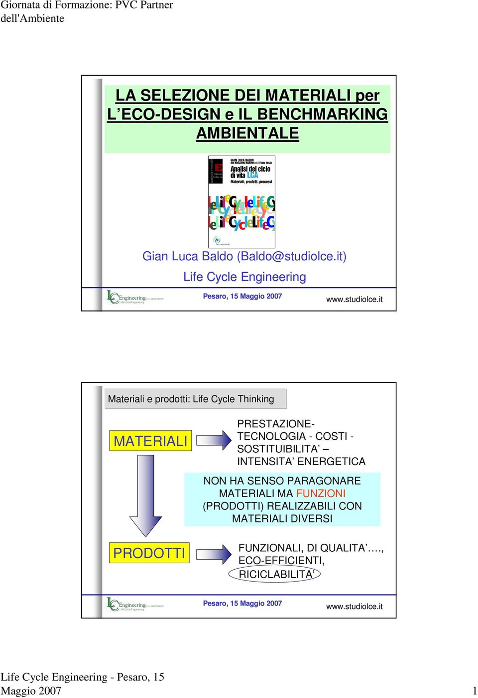 COSTI - SOSTITUIBILITA INTENSITA ENERGETICA NON HA SENSO PARAGONARE MATERIALI MA FUNZIONI (PRODOTTI)