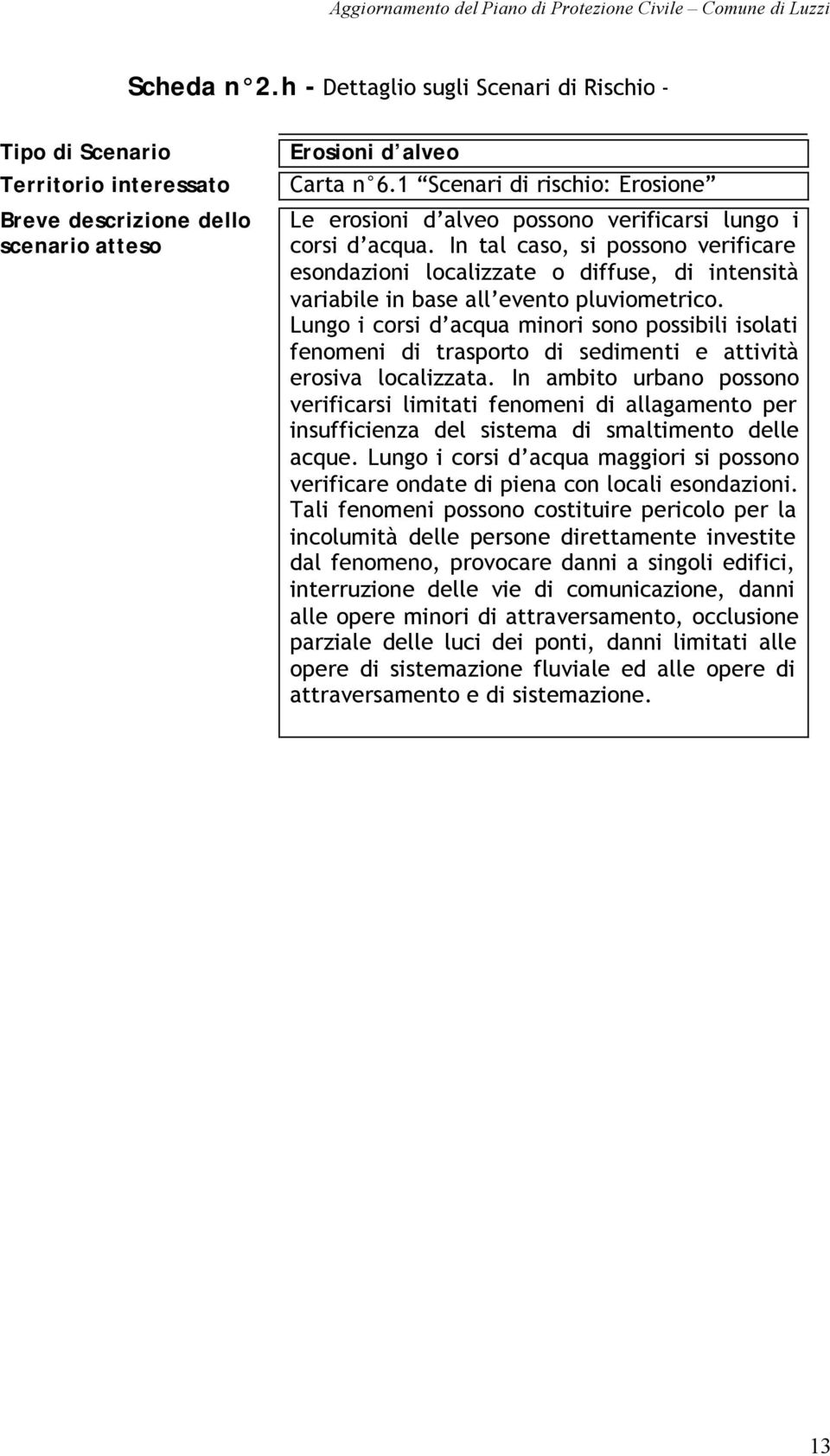 In tal caso, si possono verificare esondazioni localizzate o diffuse, di intensità variabile in base all evento pluviometrico.