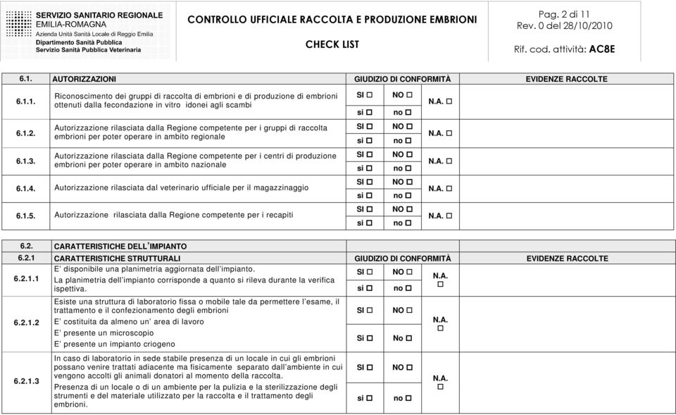 Autorizzazione rilasciata dalla Regione competente per i centri di produzione embrioni per poter operare in ambito nazionale 6.1.4.