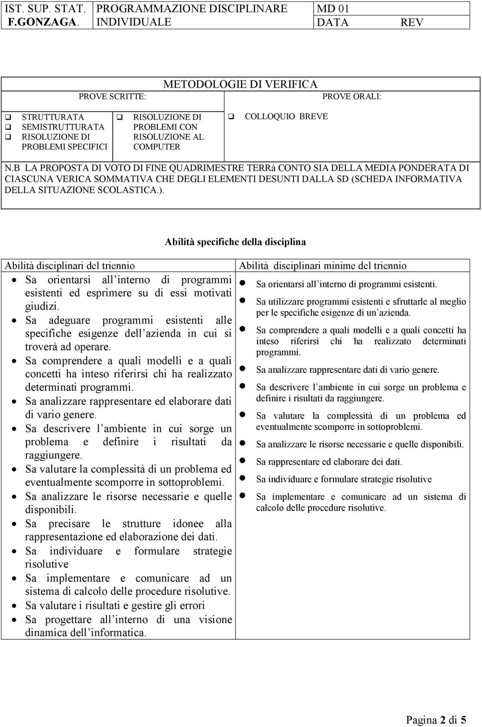 Abilità specifiche della disciplina Abilità disciplinari del triennio Abilità disciplinari minime del triennio Sa orientarsi all interno di programmi esistenti ed esprimere su di essi motivati