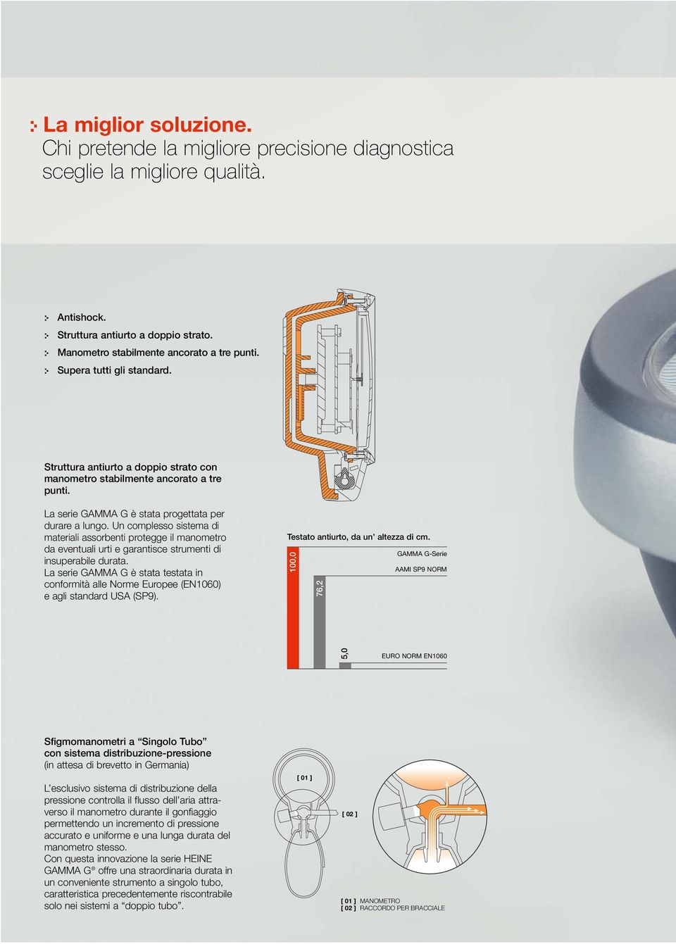 La serie GAMMA G è stata progettata per durare a lungo. Un complesso sistema di materiali assorbenti protegge il manometro da eventuali urti e garantisce strumenti di insuperabile durata.