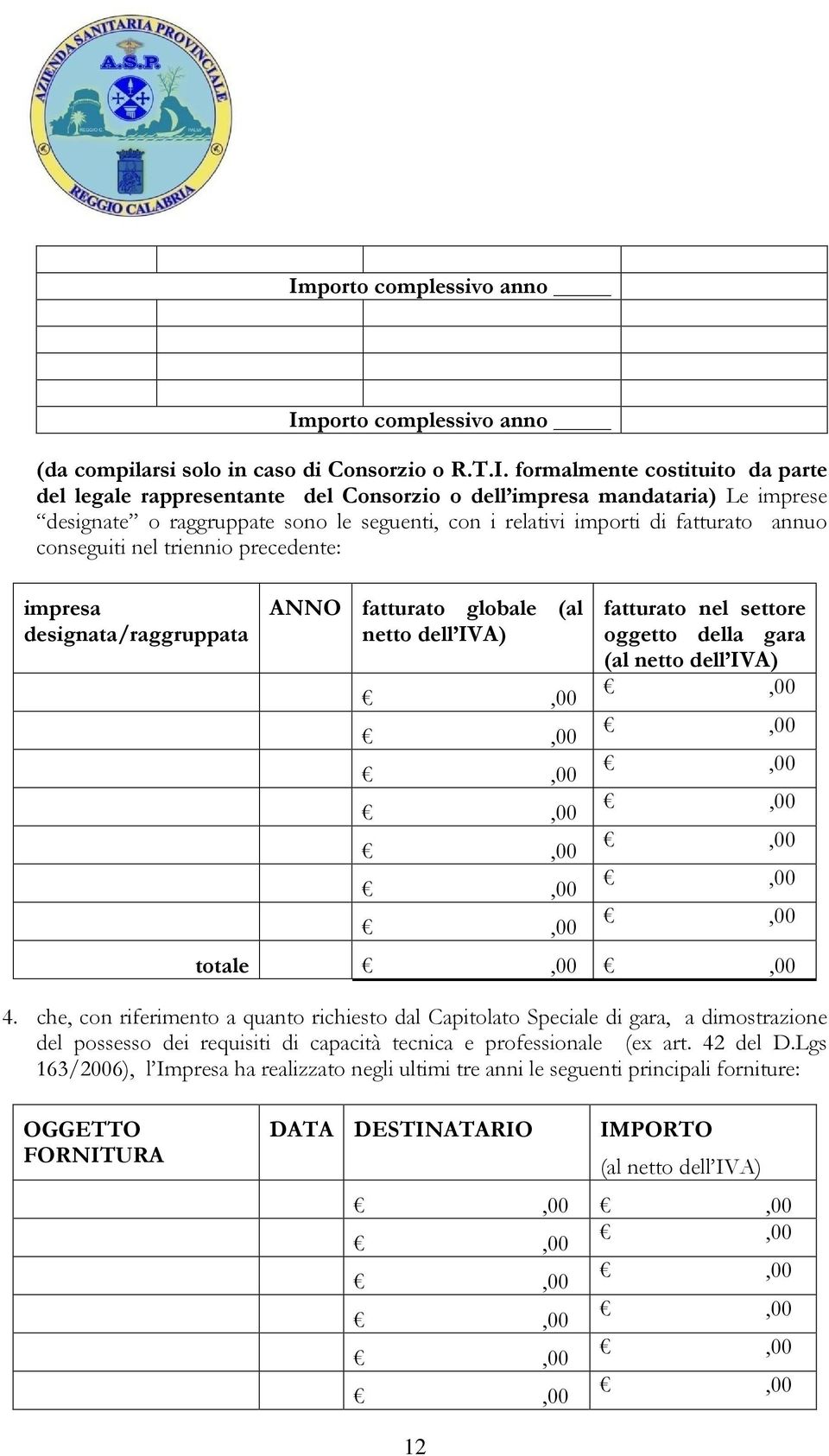 IVA) fatturato nel settore oggetto della gara (al netto dell IVA) totale 4.