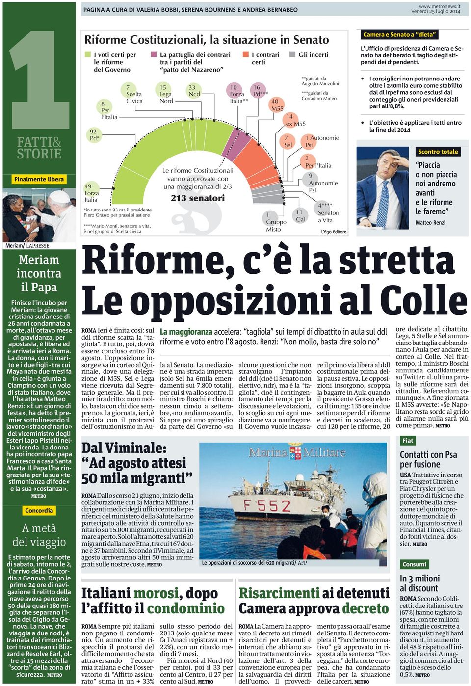 Costituzionali vanno approvate con una maggioranza di 2/3 213 senatori 10 Forza Italia** I contrari certi 16 Pd*** 40 M5S 14 ex M5S 1 Gruppo Misto 7 Sel Gli incerti **guidati da Augusto