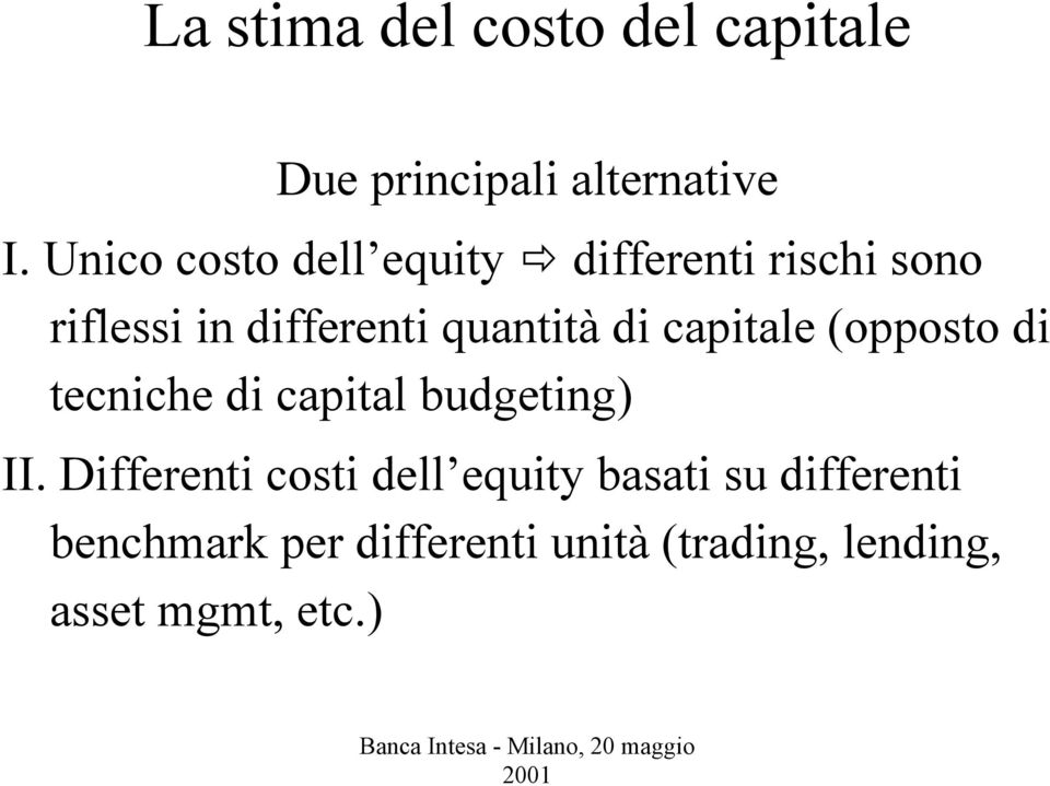 di capitale (opposto di tecniche di capital budgeting) II.